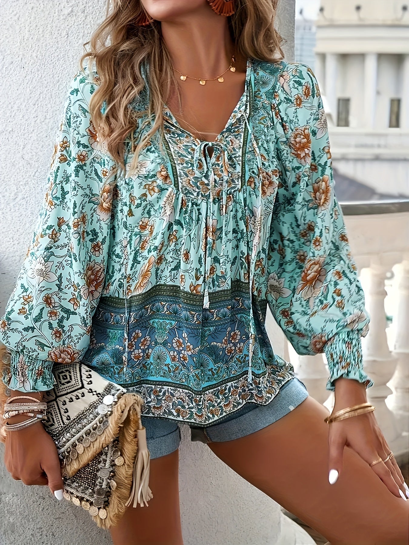 Linda™ | Floral Lantern Sleeve Blouse