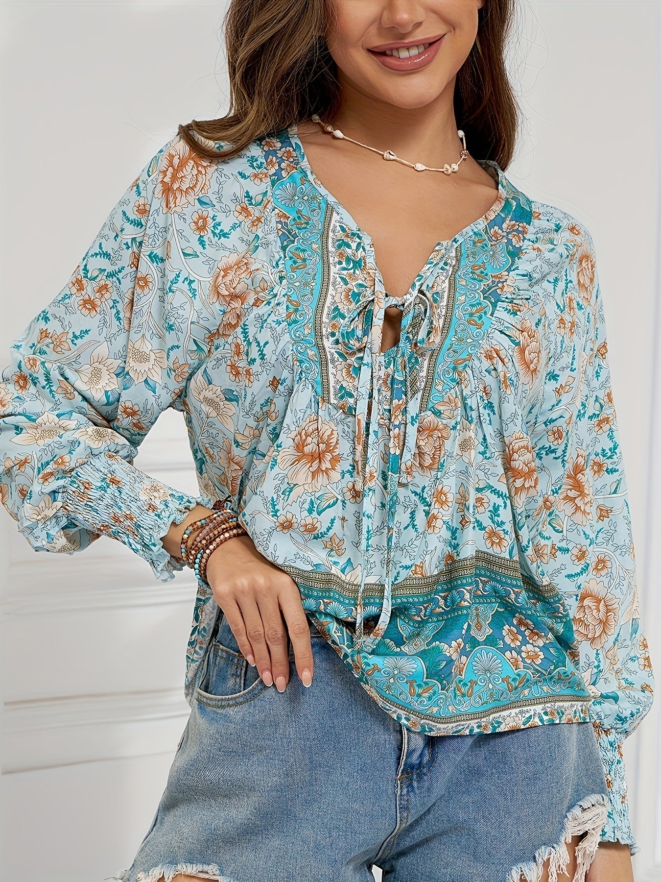 Barbara™ | Ethnic Floral Tie Blouse