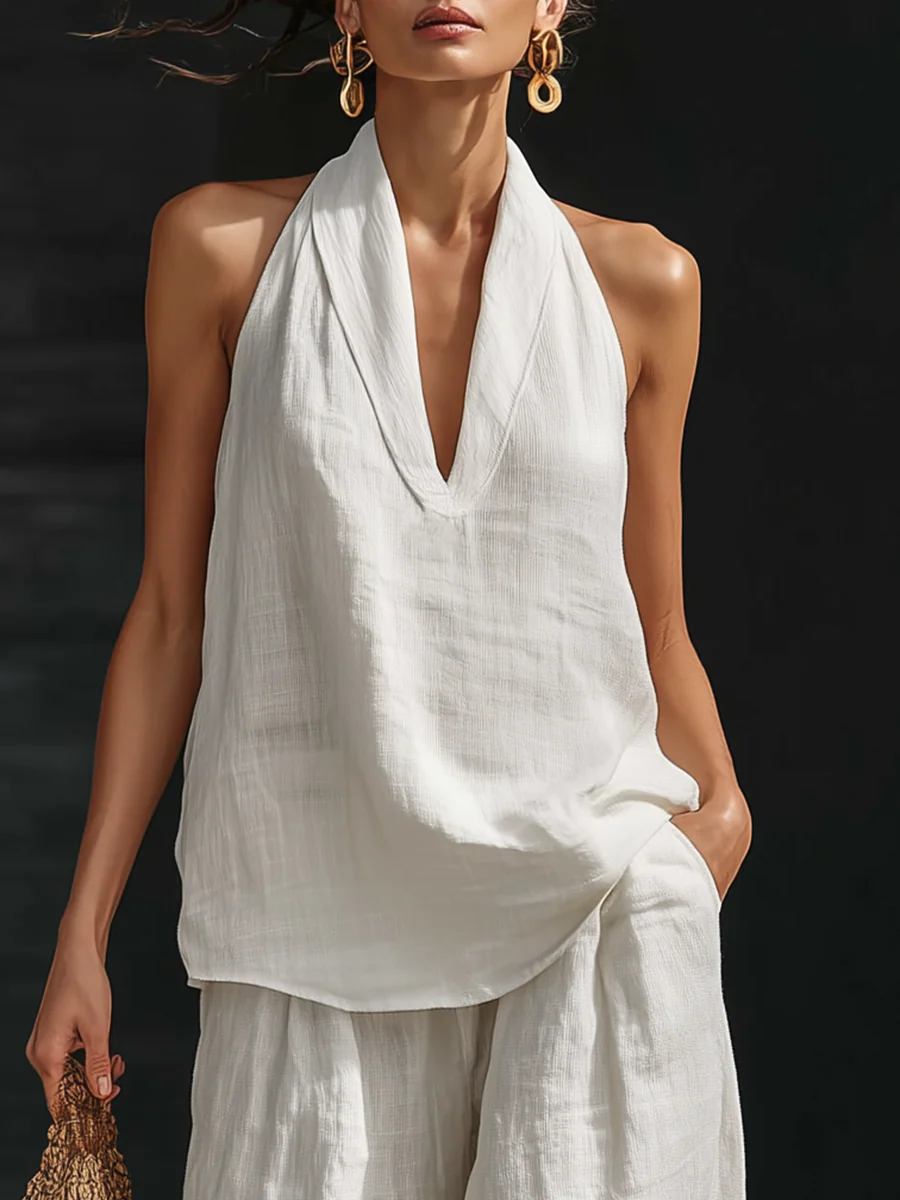 Charlotte | Sleeveless set with wide trousers
