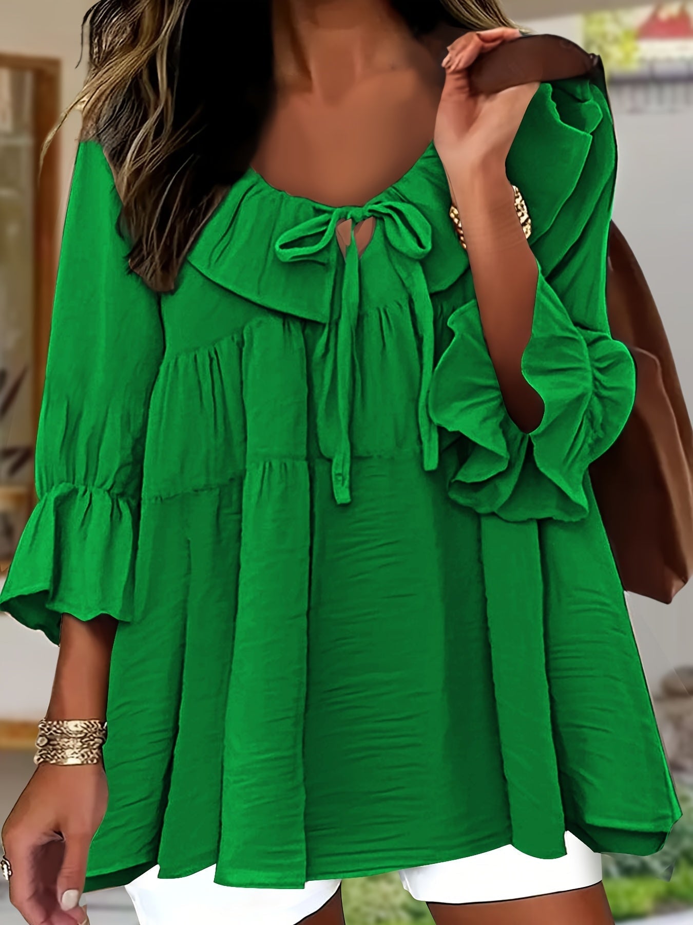 Donna™ | Textured Bow Tie Blouse