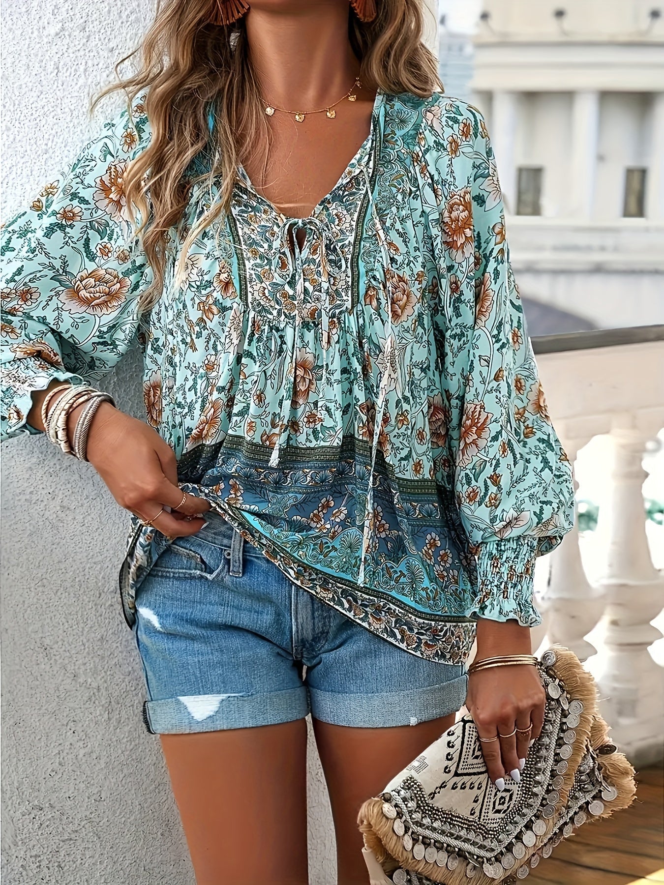 Linda™ | Floral Lantern Sleeve Blouse
