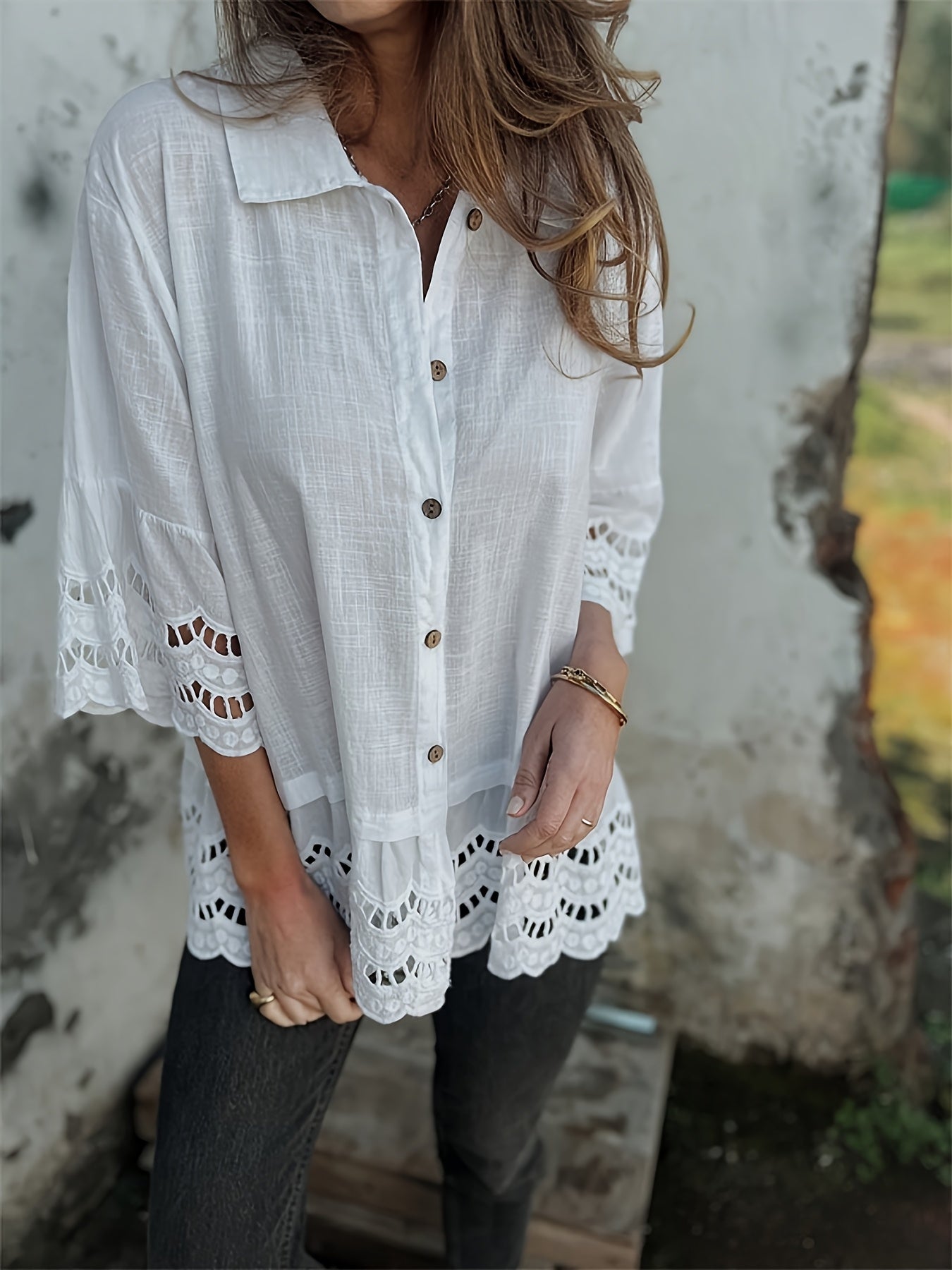 Gloria™ | Ruffled Lace Sleeve Blouse