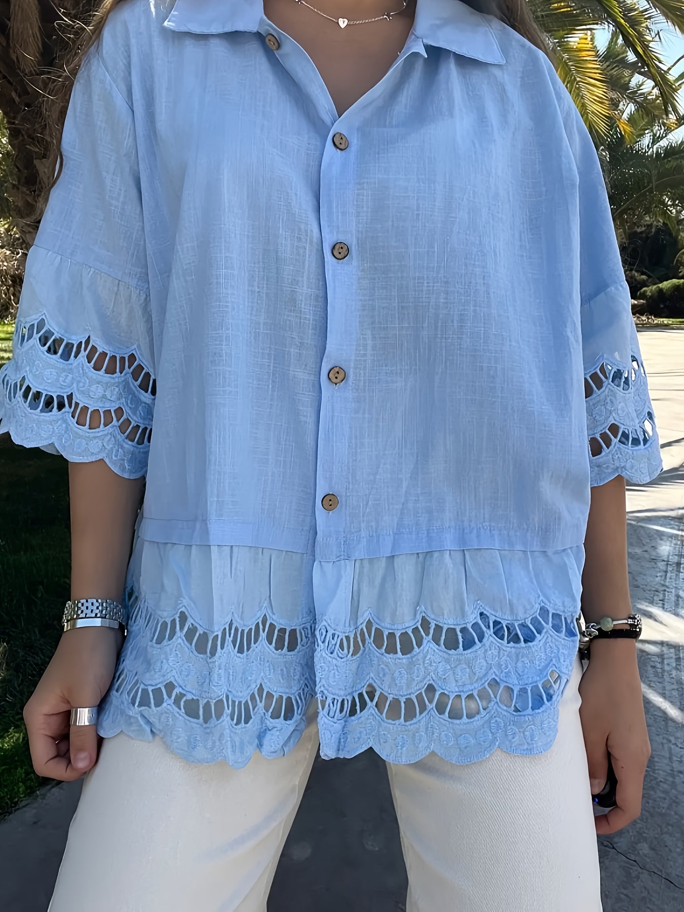Gloria™ | Ruffled Lace Sleeve Blouse
