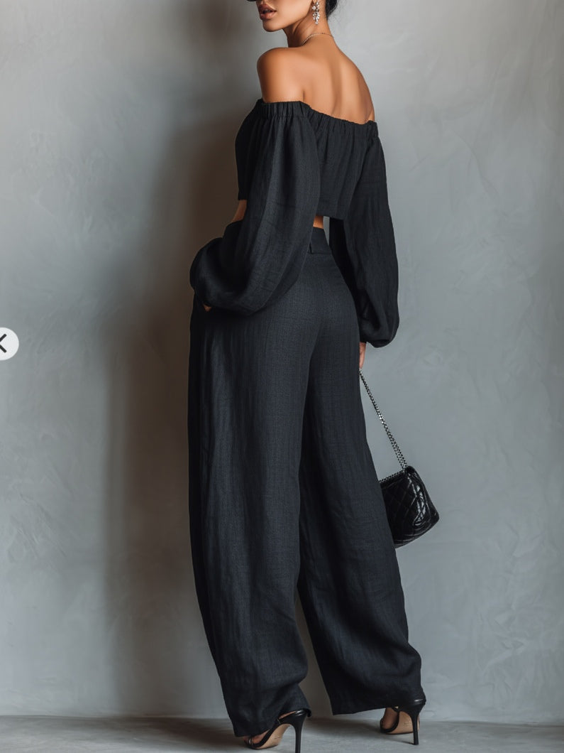 Matilda | Off-shoulder set with wide trousers
