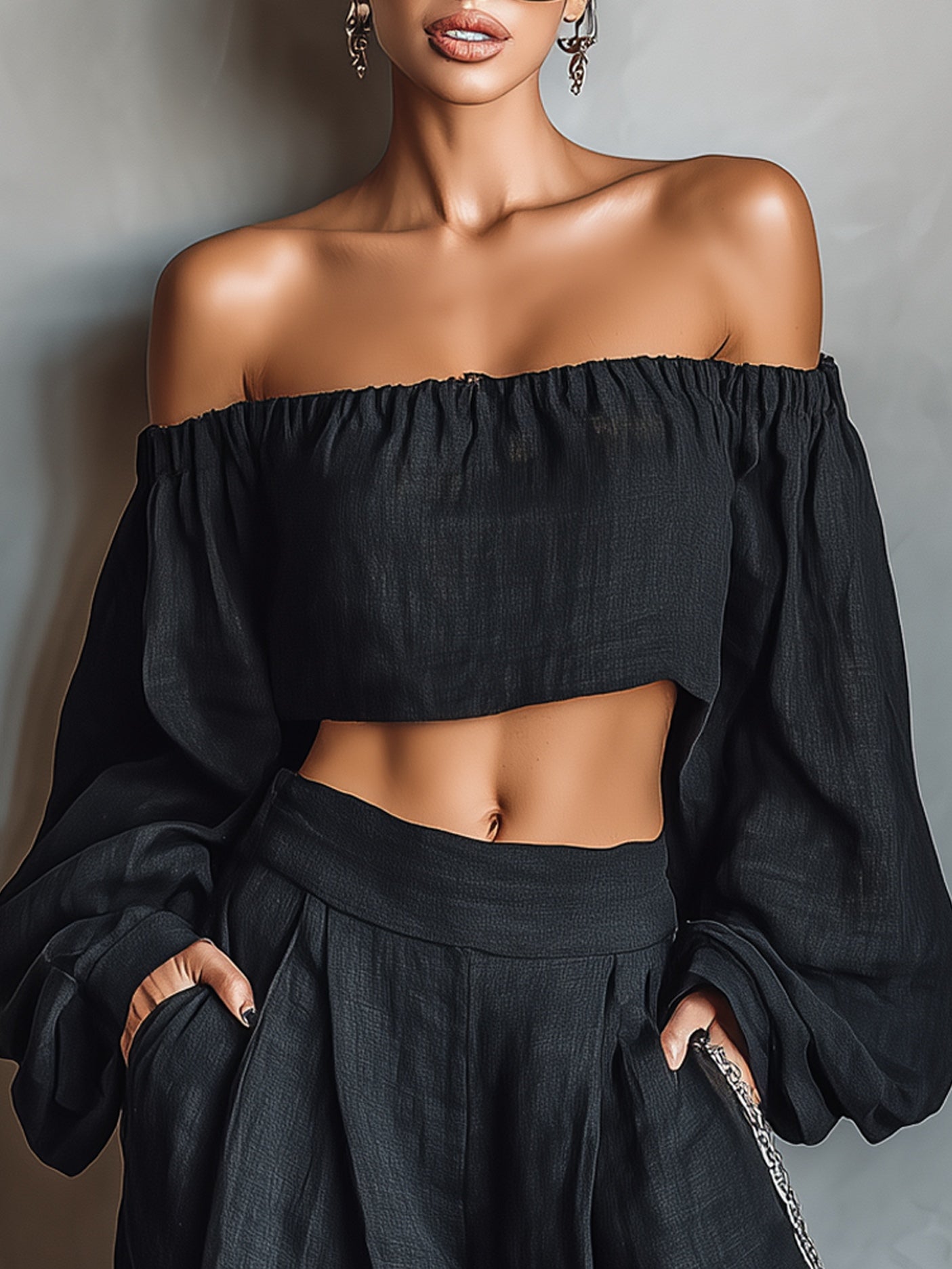 Matilda | Off-shoulder set with wide trousers