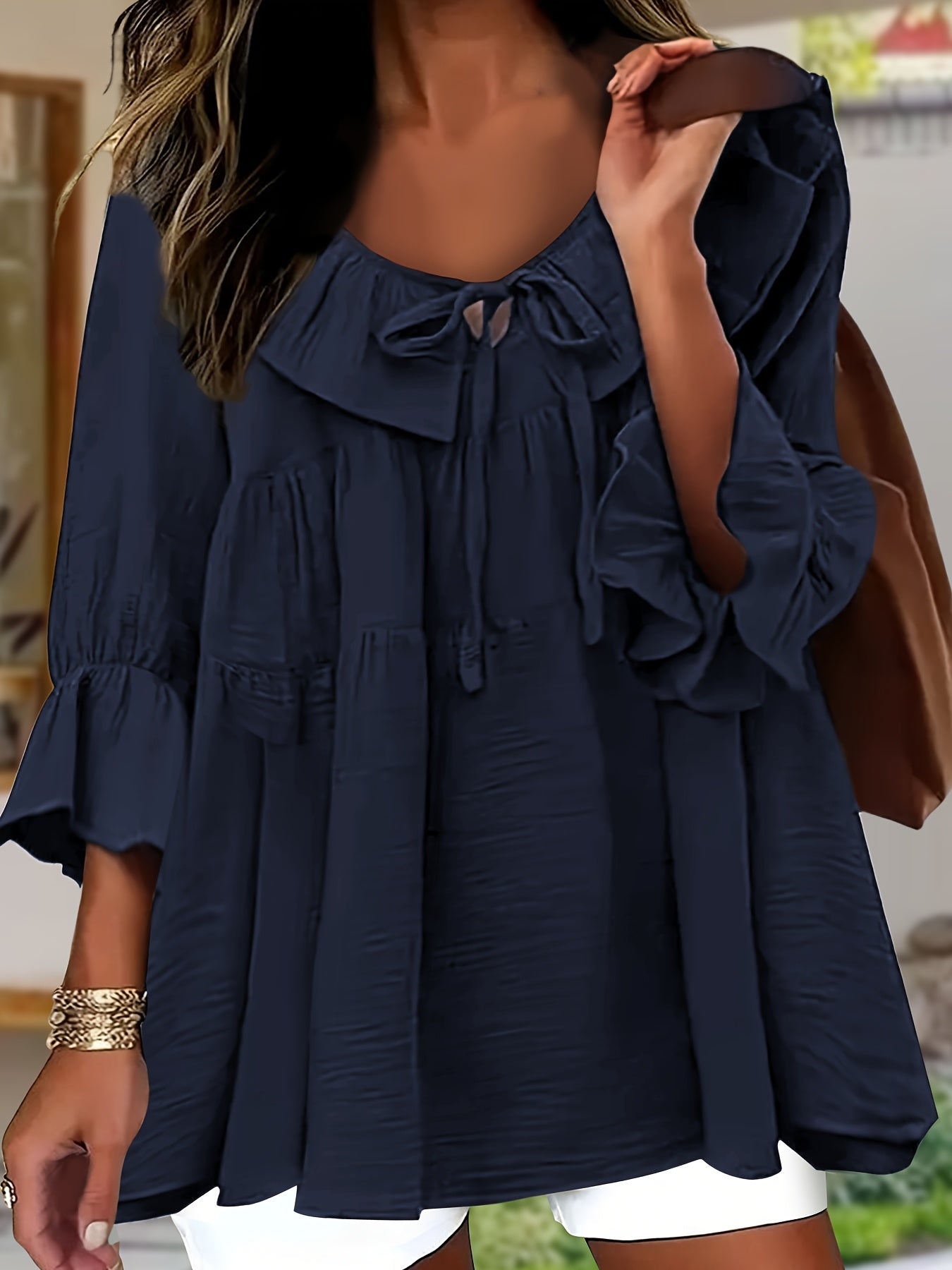 Donna™ | Textured Bow Tie Blouse